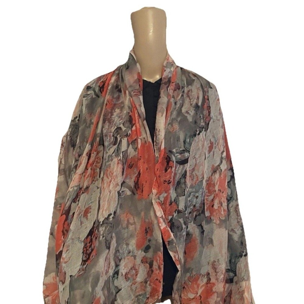 Lulla Collection by Bindya Infinity Scarf Salmon Corral Grey Floral Geometric